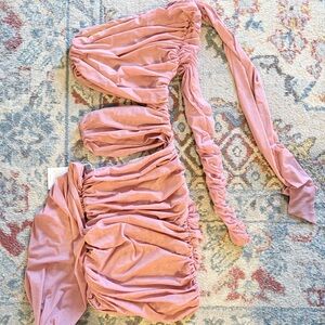 Pink Ruched One-Shoulder Dress